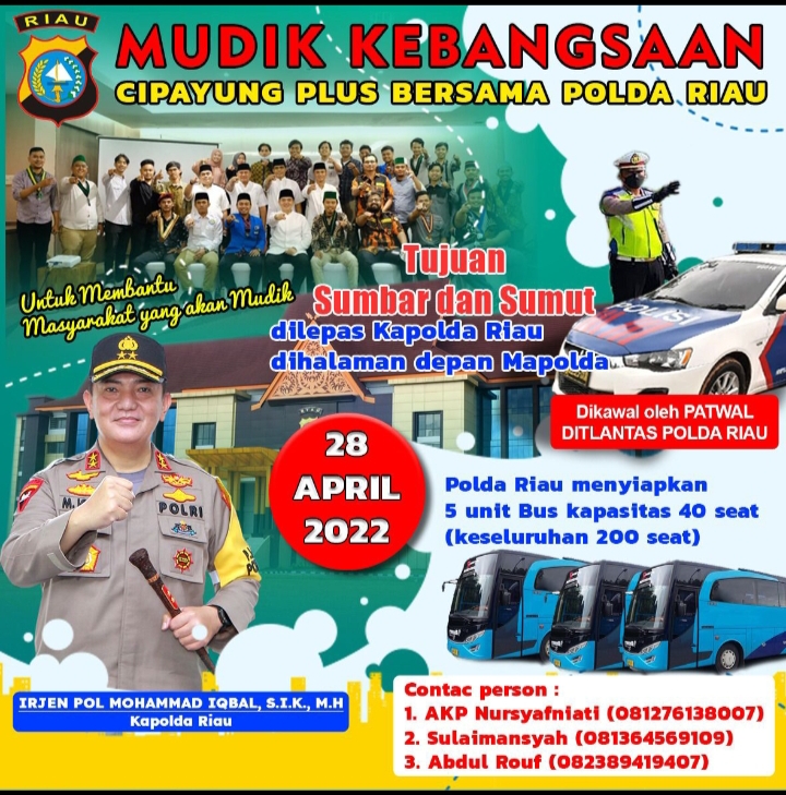 Gandeng Polda Riau, Cipayung Plus Peduli Gelar Mudik Kebangsaan 