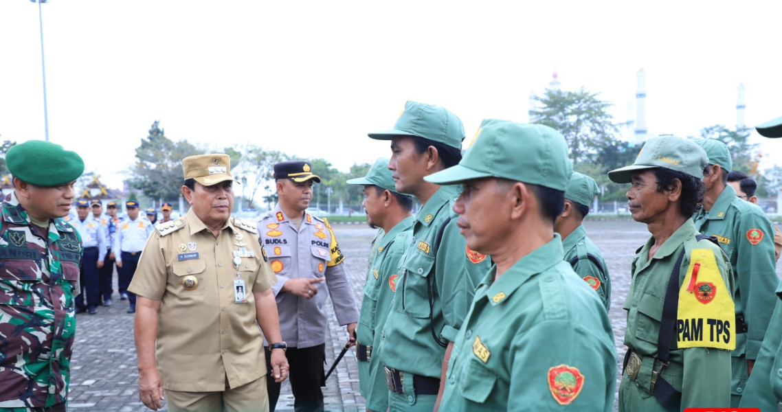 HADAPI PEMILU 2024, PEMKAB ROHUL GELAR APEL AKBAR LINMAS DAN PENGAMANAN TPS