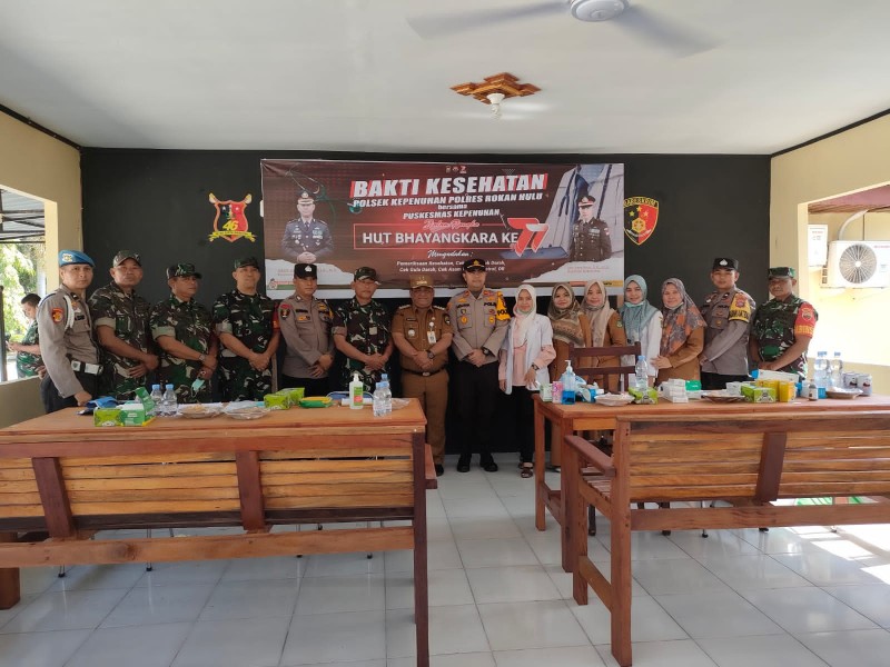 Jelang Bhayangkara Ke 77, Dipimpin Iptu Anra Nosa, Polsek Kepenuhan Bersama Upika Gelar Bhakti Kesehatan