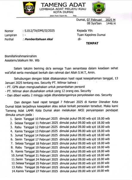 Tameng Adat LAMR Kota Dumai Lakukan Aksi Besar Besaran Bersama Terhadap PT Wilmar Nabati Indonesia