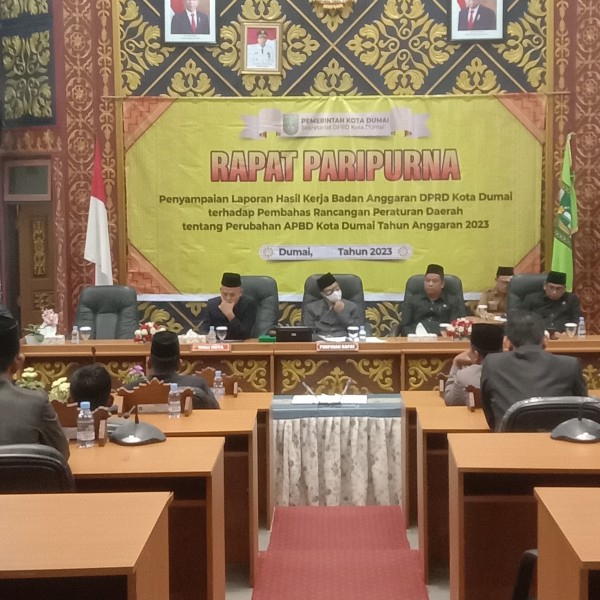Pelaksanaan Rapat Paripurna Penyampaian Laporan Hasil Kerja Banggar DPRD Kota Dumai Terhadap Pembahasan Ranperda Tentang Perubahan APBD Kota Dumai TA 2023 Berjalan Sukses Dan Lancar