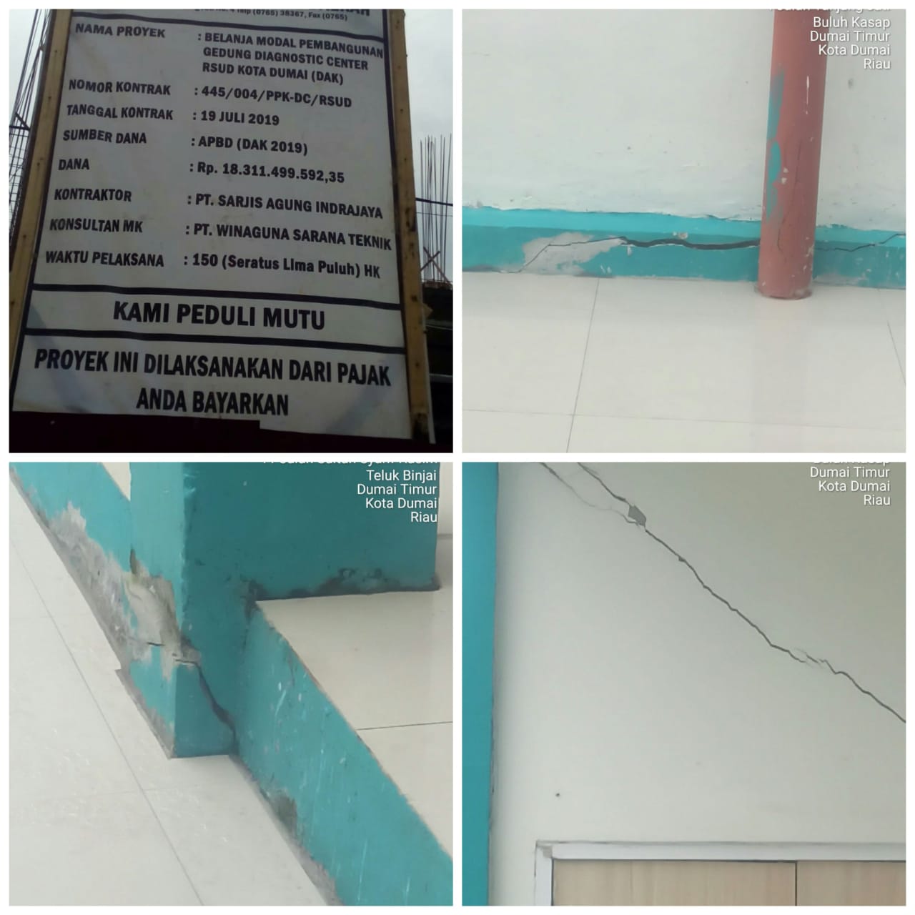 Baru Dibangun Namun Banyak Terjadi Keretakan Pembangunan Gedung DC RSUD Dumai Layak Mendapat Sorotan