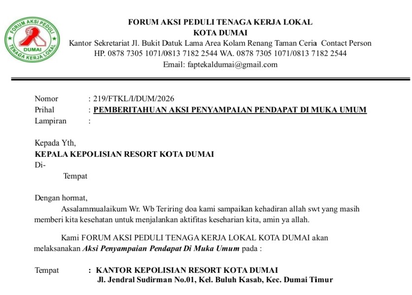 Tuntut Keadilan Bagi Buruh Lokal, FAP-TEKAL Dumai Soroti Penetapan Upah Lembur dari WASNAKER Riau