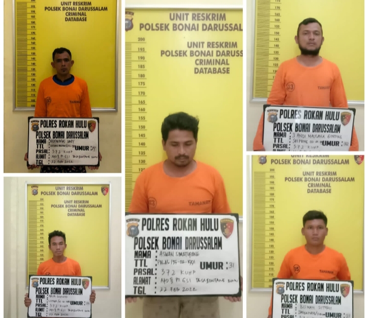Kedapatan Bawa 2 Ton Sawit Milik PT GSI, 5 Pria Digelandang Ke Polsek Bonai Darussalam
