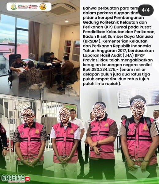 4 Tersangka Tipikor Pemain Proyek Ditahan Kejari Dumai, 