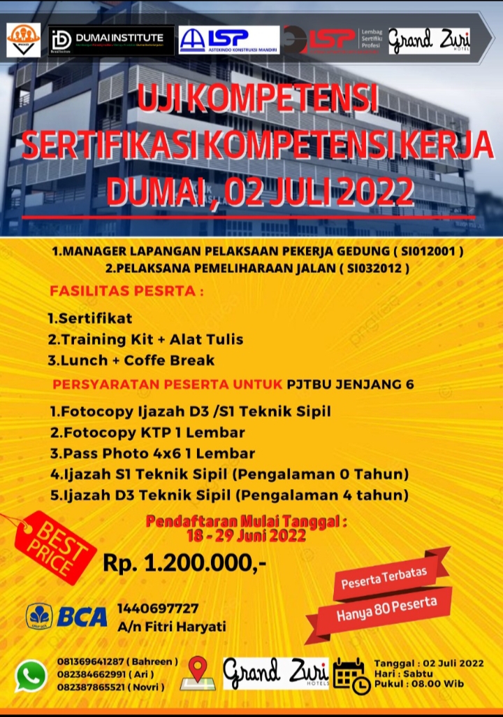 PKKD Dan Dumai Institute Gelar Sertifikasi Uji Kompetensi Kerja 