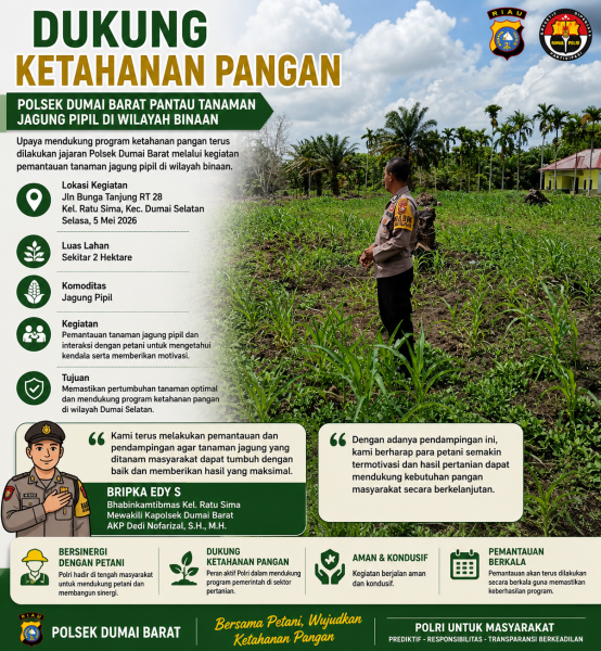 Dukung Ketahanan Pangan, Bhabinkamtibmas Pantau Tanaman Jagung di Dumai Selatan